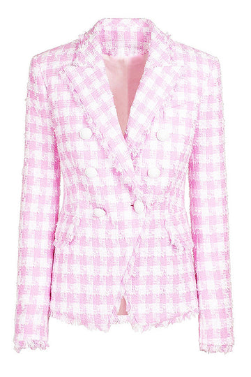 Różowe 2-częściowe dwurzędowe damskie garnitury balowe z klapami z klapami z kieszeniami